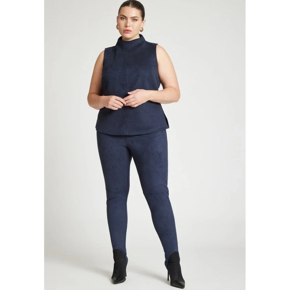 ELOQUII x Barkwood Navy Faux Suede Mock Neck Top and Stirrup Leggings Set 20